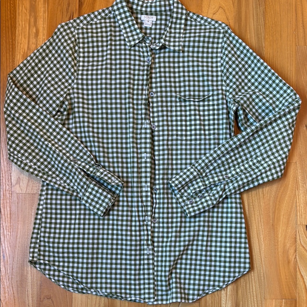 J. Crew Green and White Button Down Shirt
